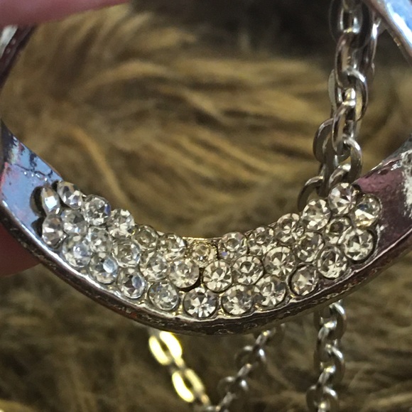 Silver rhinestone shadow box pendant on chain - Picture 7 of 8